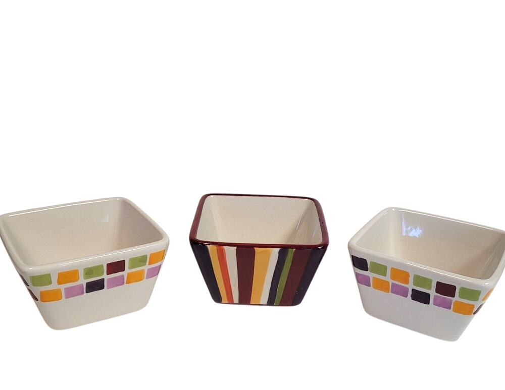 Pampered Chef Simple Additions Tiles Small Ceramic Square Bowl Set of 3